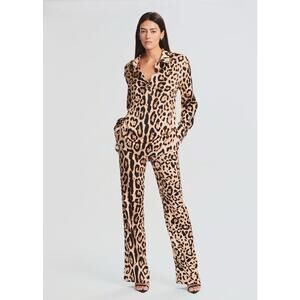 Ser.o.ya SUKI SILK PANT Leopard Animal Print Wide Leg Tan M